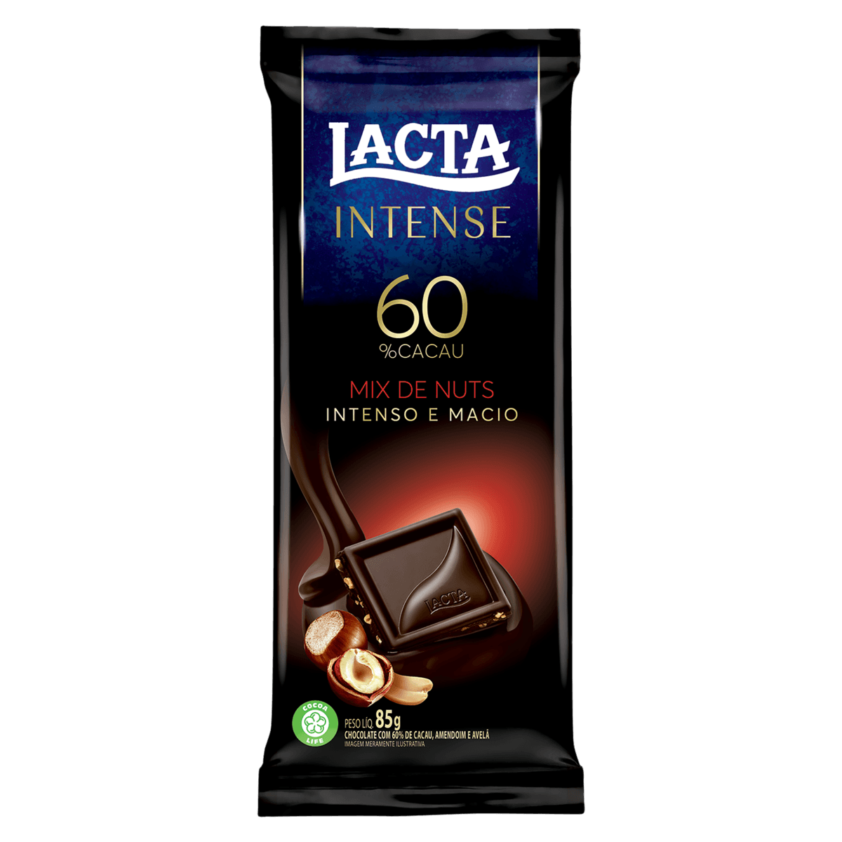 CHOC LACTA INTENSE 85G 60%CACAU MIX NUTS