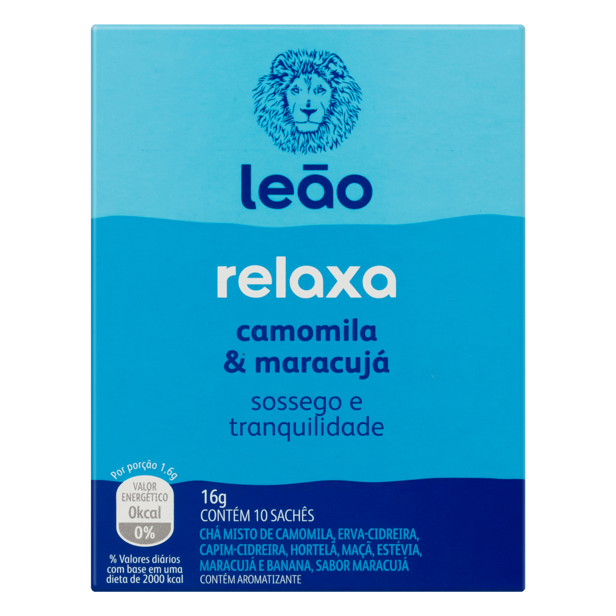 CHÁ CAMOMILA E MARACUJÁ LEÃO RELAXA CAIXA 16G 10 UNIDADES