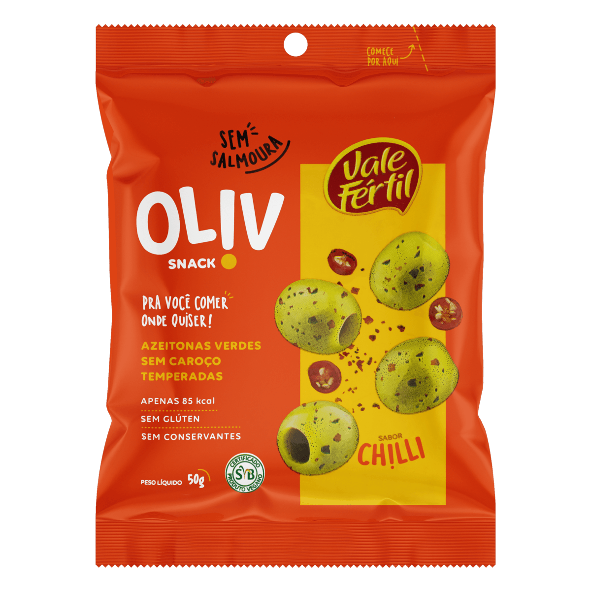 SNACK DE AZEITONA VERDE CHILLI VALE FÉRTIL OLIV PACOTE 50G