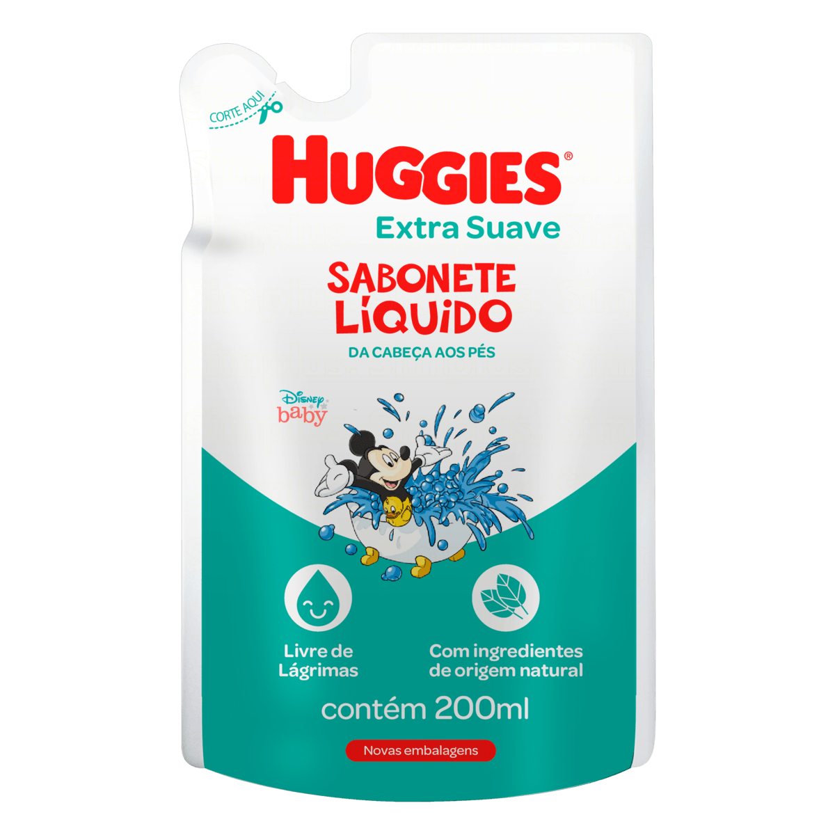SABONETE LÍQUIDO DA CABEÇA AOS PÉS EXTRA SUAVE DISNEY BABY HUGGIES SACHÊ 200ML REFIL