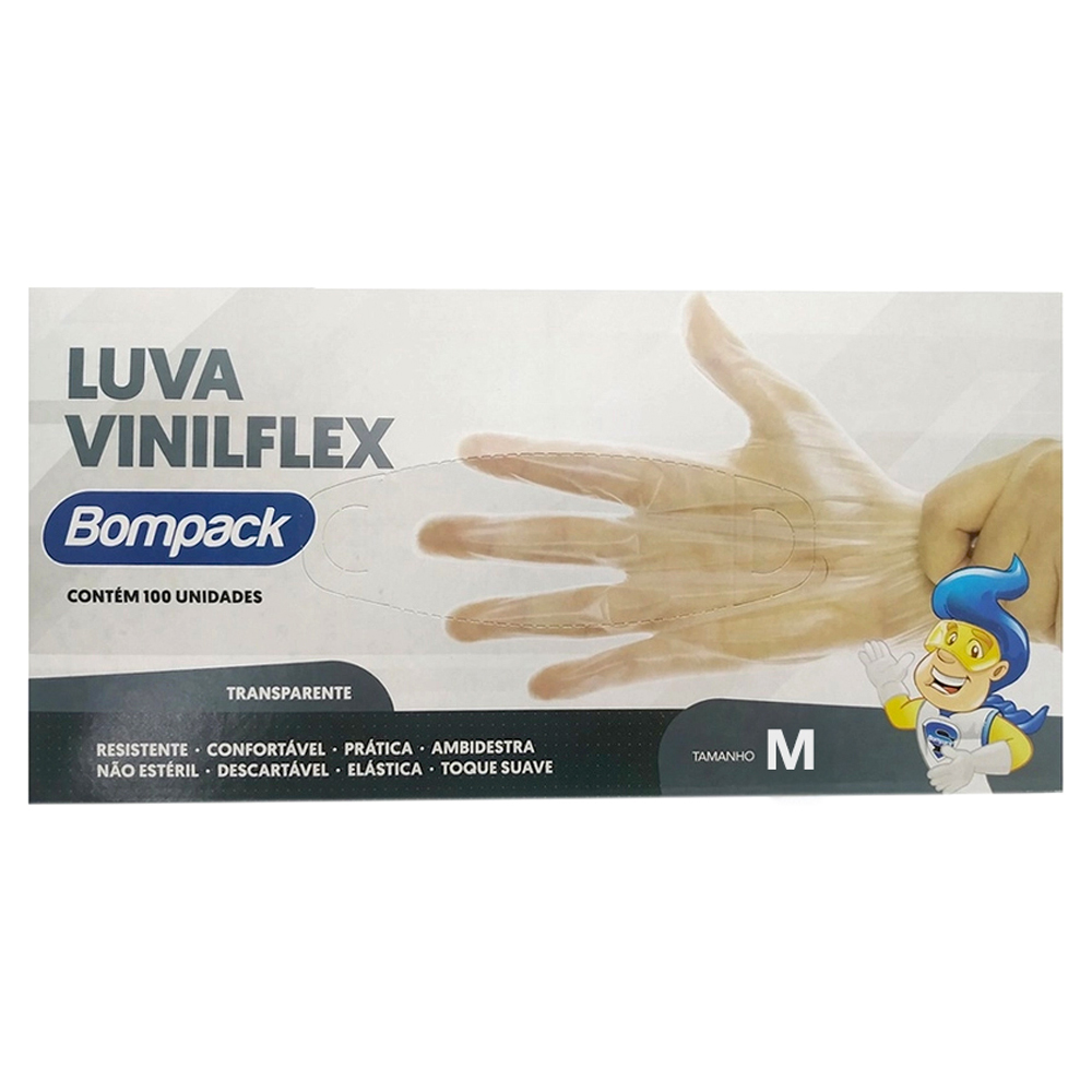LUVA BOMPACK VINILFLEX TRANSP M S/PO100U