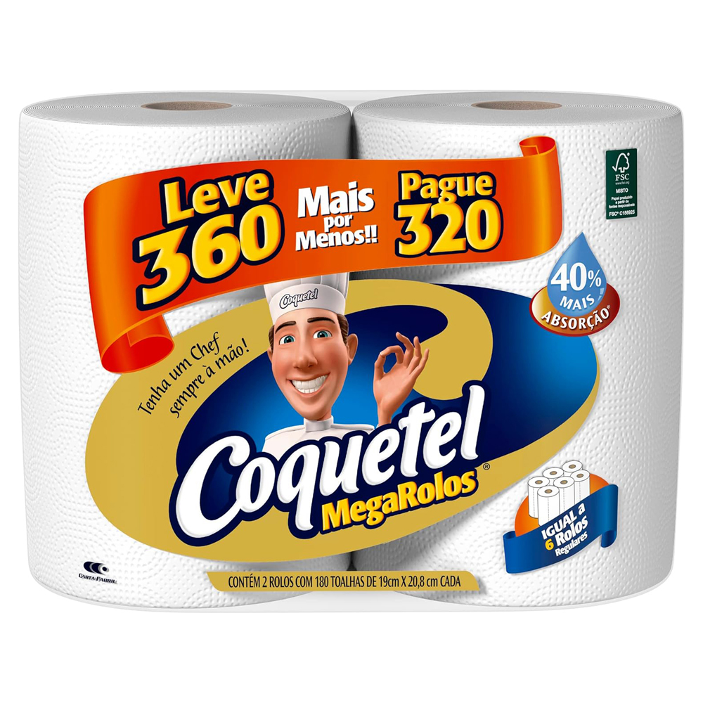 PAPEL TOALHA COQUETEL M ROLO 360 FOLHAS