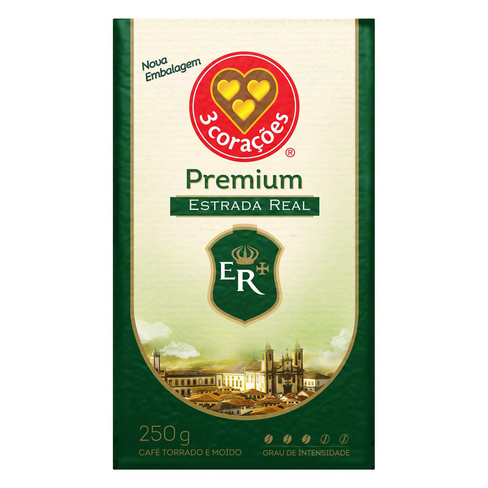 CAFÉ TORRADO E MOÍDO A VÁCUO 3 CORAÇÕES ESTRADA REAL PREMIUM PACOTE 250G