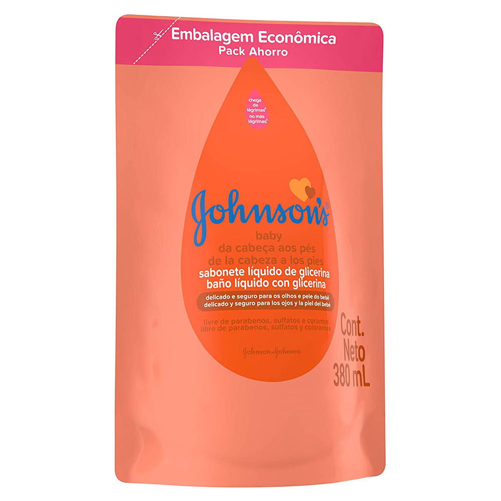 SABONETE LÍQUIDO DE GLICERINA DA CABEÇA AOS PÉS JOHNSONS BABY SACHÊ 380ML EMBALAGEM ECONÔMICA