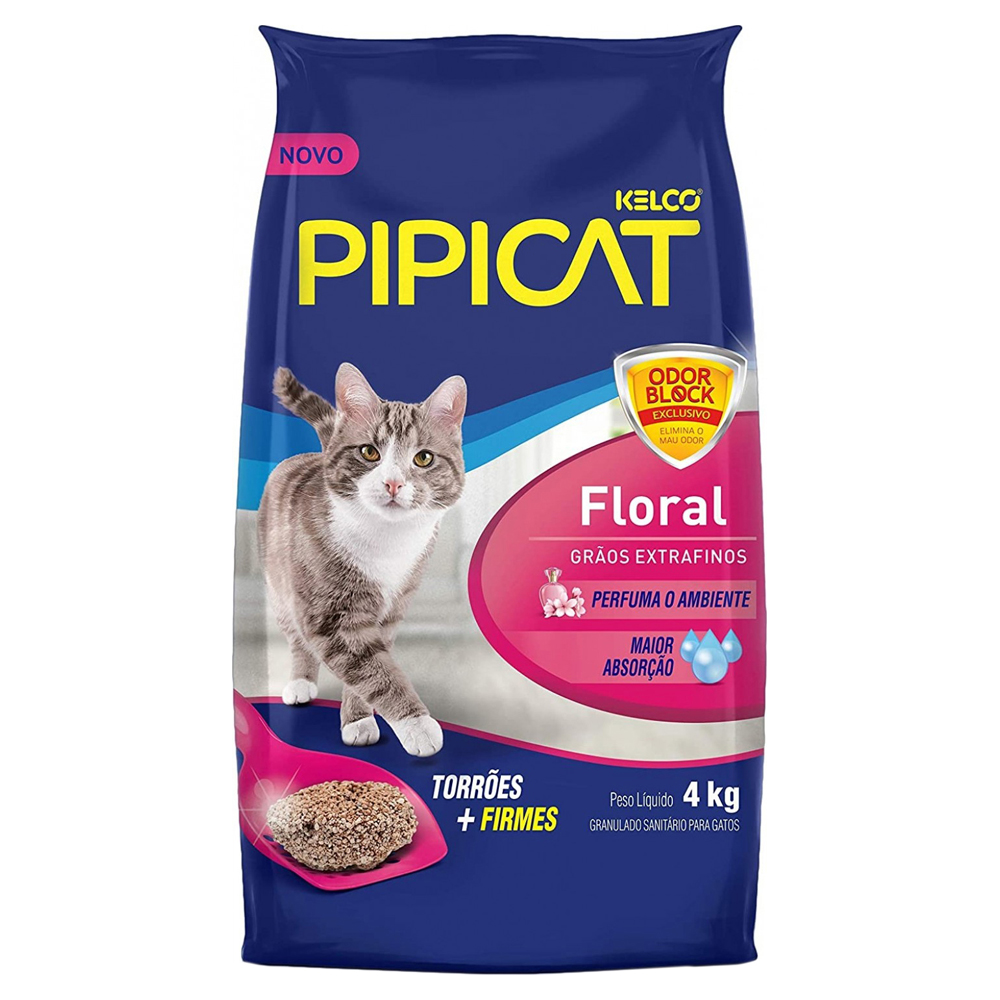AREIA SANITÁRIA PARA GATOS FLORAL PIPICAT PACOTE 4KG