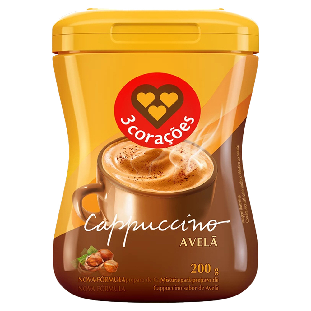 CAPPUCCINO SOLÚVEL AVELÃ 3 CORAÇÕES POTE 200G