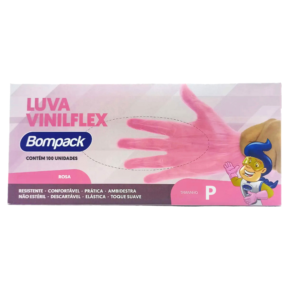 LUVA BOMPACK VINILFLEX ROSA P S/PO 100U