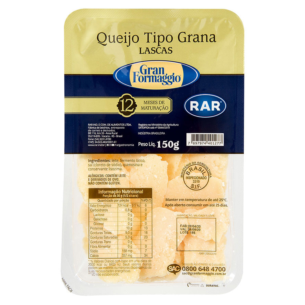 QUEIJO GRANA GRAN FORMAG LASCAS RAR 150G