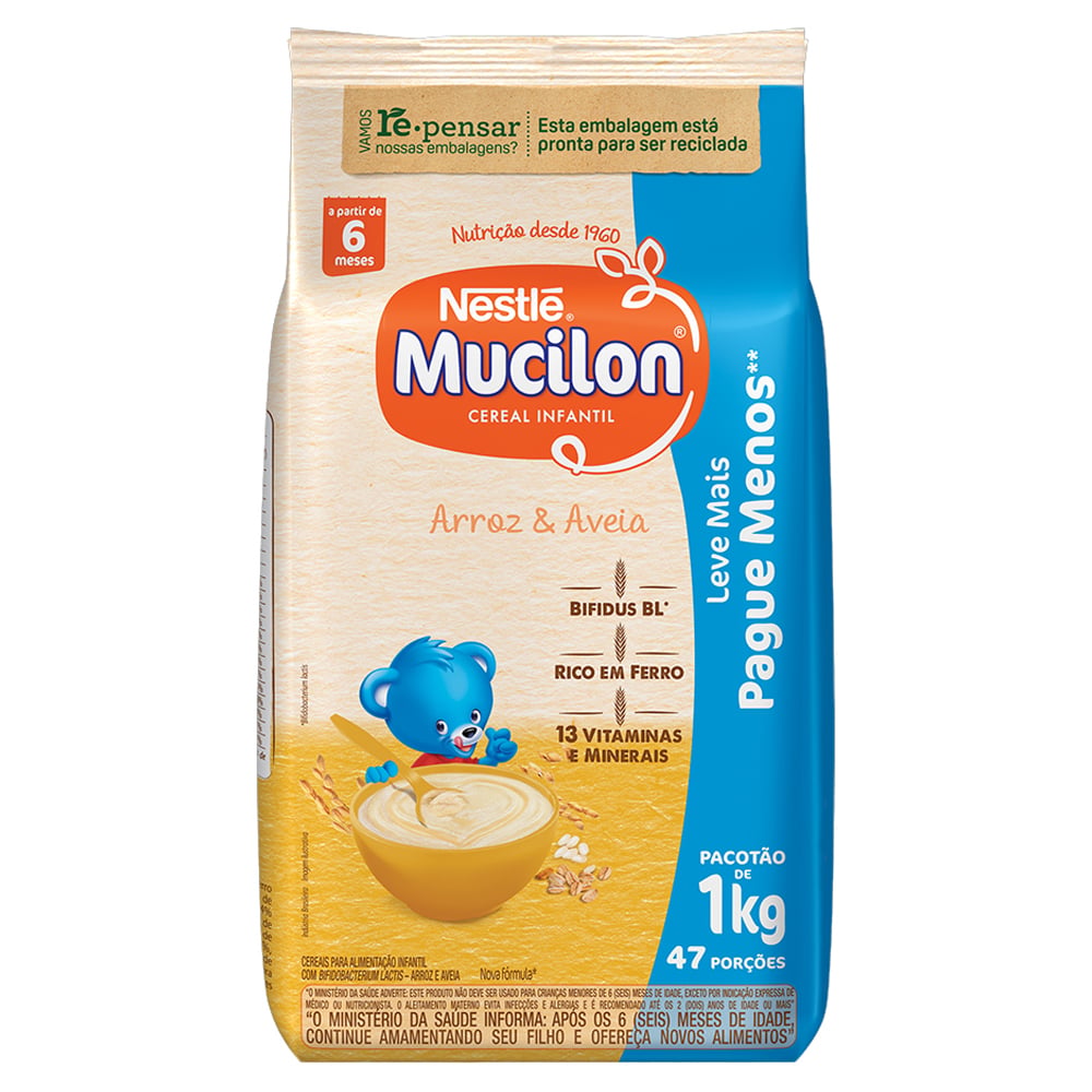 CEREAL INFANTIL ARROZ & AVEIA MUCILON PACOTE 1KG LEVE MAIS PAGUE MENOS