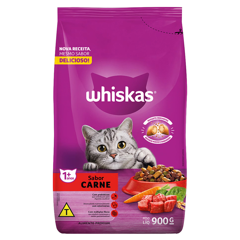 RACAO WHISKAS DRY AD CARNE 900G