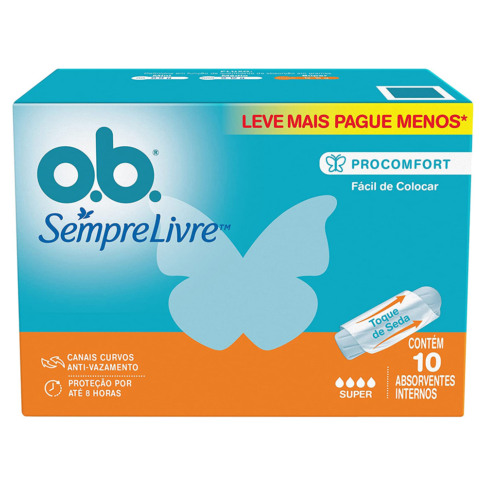 ABSORVENTE INTERNO O.B. PROCOMFORT SUPER CAIXA 8 UNIDADES
