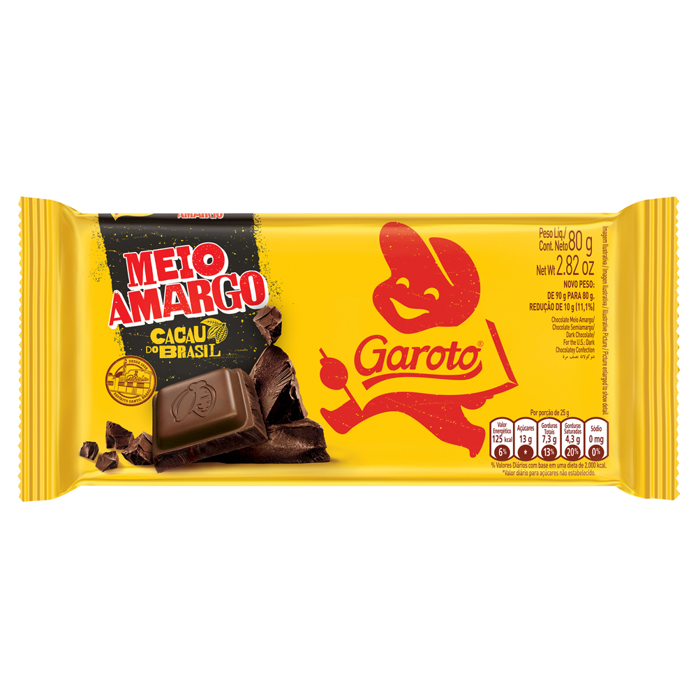 CHOC GAROTO TABL 80G MEIO AMARGO