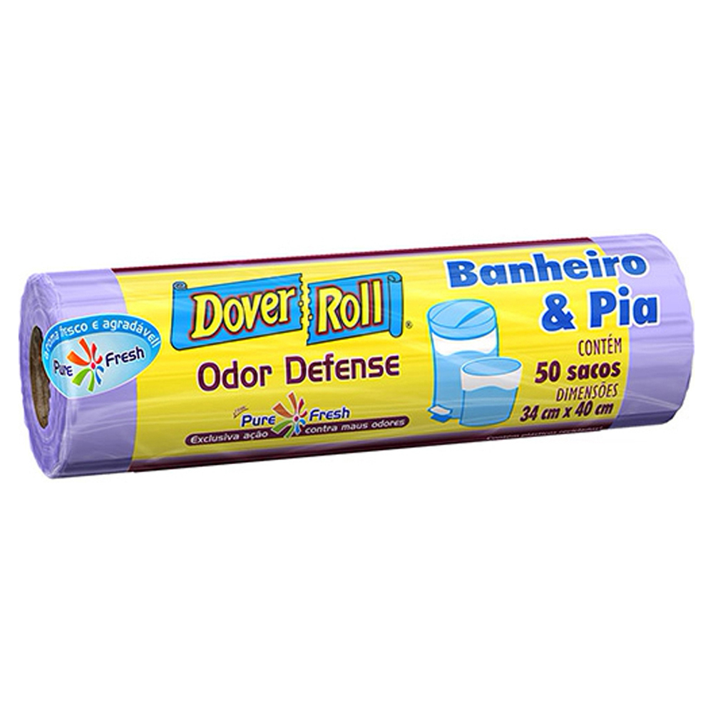 SACO PARA LIXO PIA E BANHEIRO 10L DOVER ROLL ODOR DEFENSE 50 UNIDADES