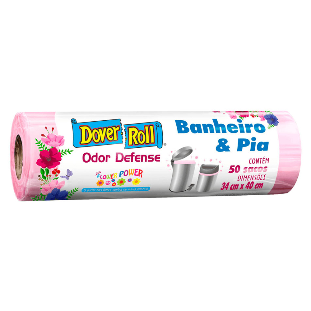 SACO PARA LIXO PIA E BANHEIRO FLOWER POWER 10L DOVER ROLL ODOR DEFENSE 50 UNIDADES