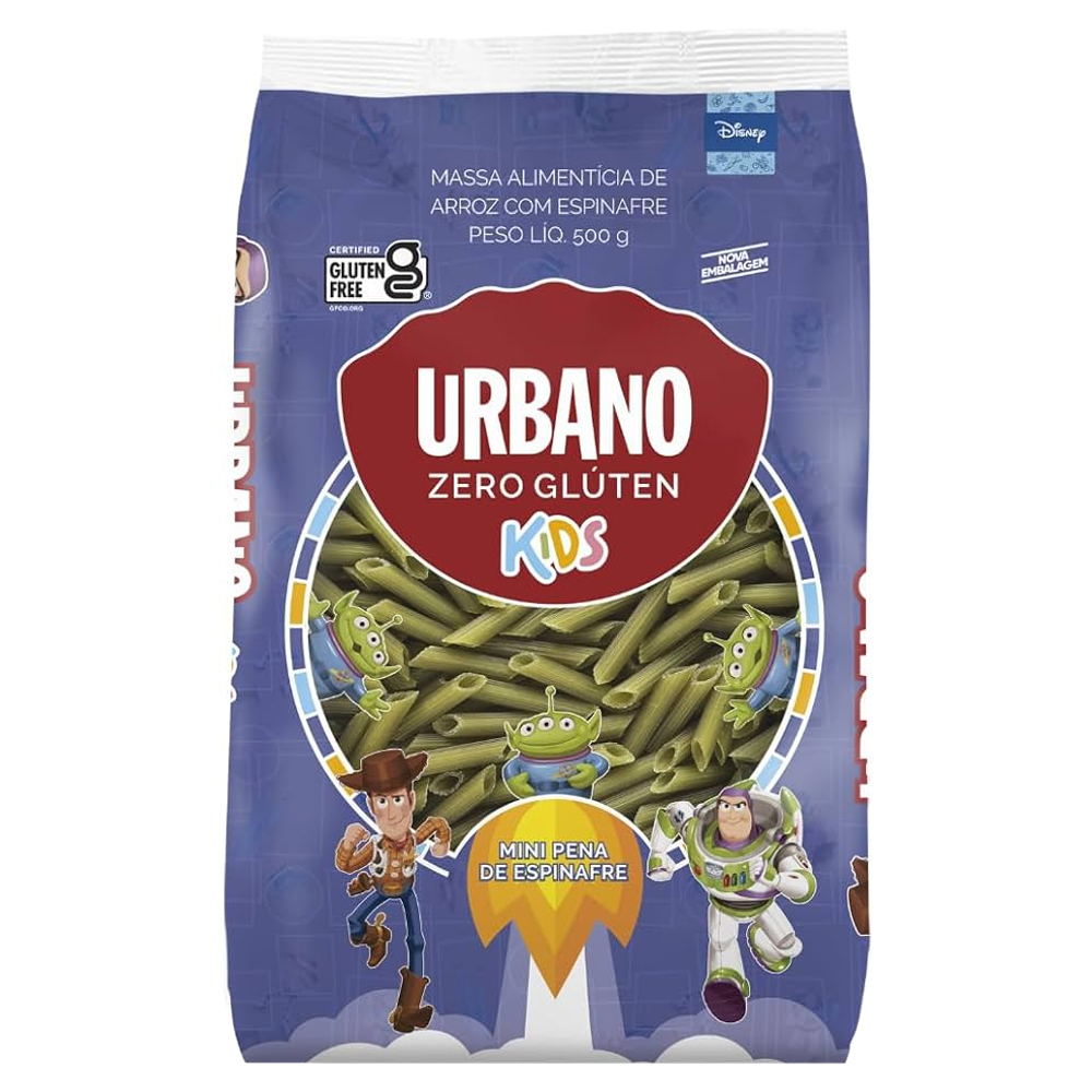 MACARRÃO DE ARROZ URBANO KIDS  ZERO GLÚTEN MINI PENA DE ESPINAFRE 500G