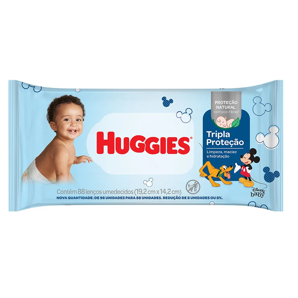 LENÇO UMEDECIDO INFANTIL DISNEY BABY HUGGIES TRIPLA PROTEÇÃO PACOTE 88 UNIDADES