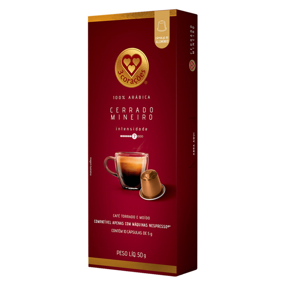 CAFÉ EM CÁPSULA 3 CORAÇÕES NESPRESSO CERRADO MINEIRO  10 UN