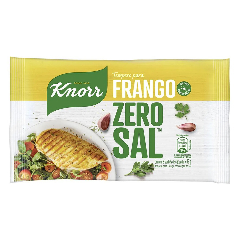 TEMPERO PÓ PARA FRANGO KNORR ZERO SAL PACOTE 32G 8 UNIDADES
