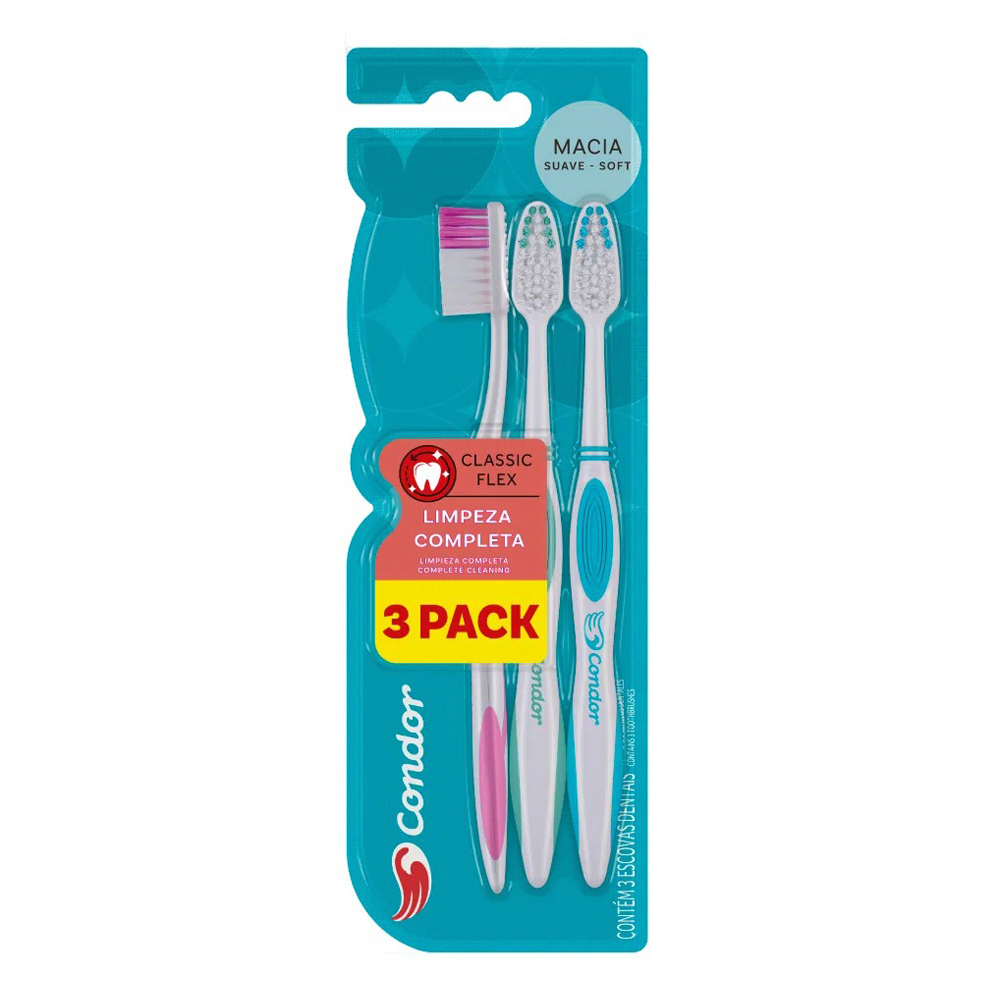ESCOVA DENTAL MACIA CONDOR CLASSIC FLEX 3 UNIDADES