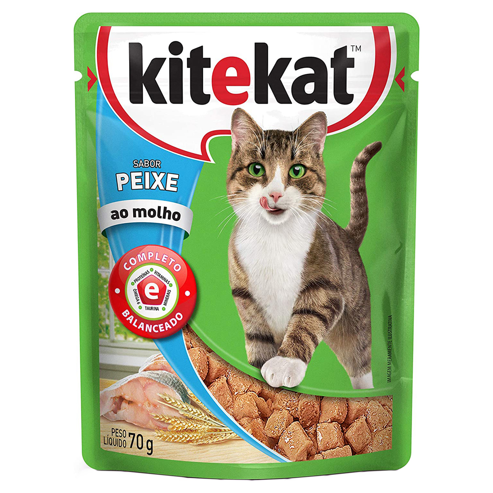 RACAO KITEKAT SACHE ADULT PEIXE MOLH 70G