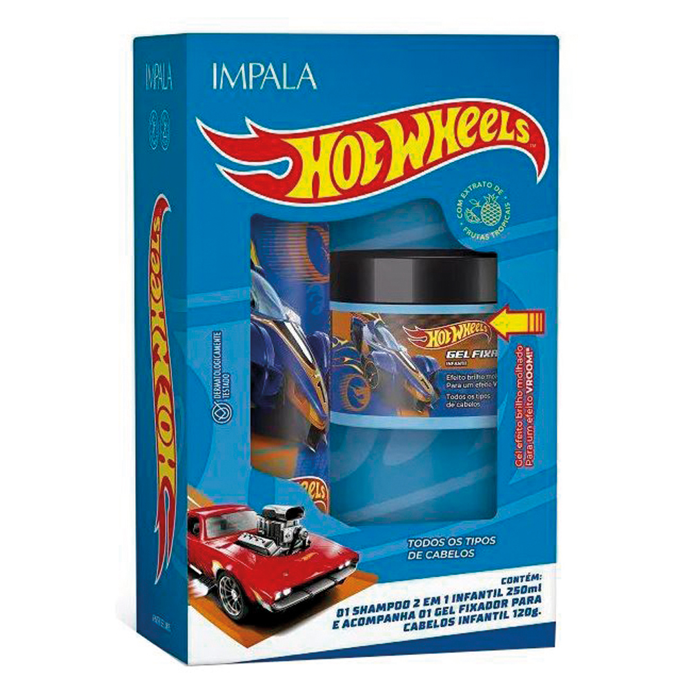 KIT HOT WHEELS CLUBE DOS VELOZES SHAMPOO 2 EM 1 250ML + GEL FIXADOR 120G AZUL