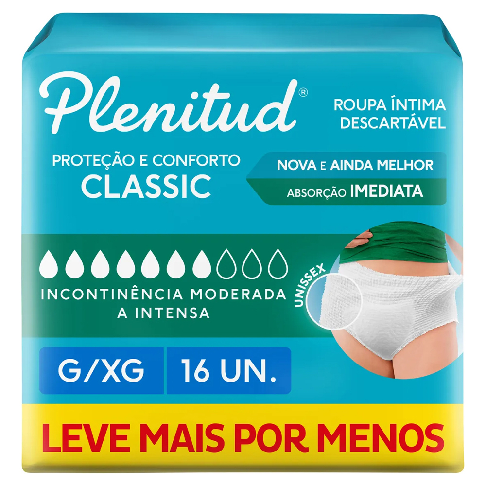 ROUPA ÍNTIMA DESCARTÁVEL PLENITUD CLASSIC G/XG PACOTE 16 UNIDADES LEVE MAIS PAGUE MENOS