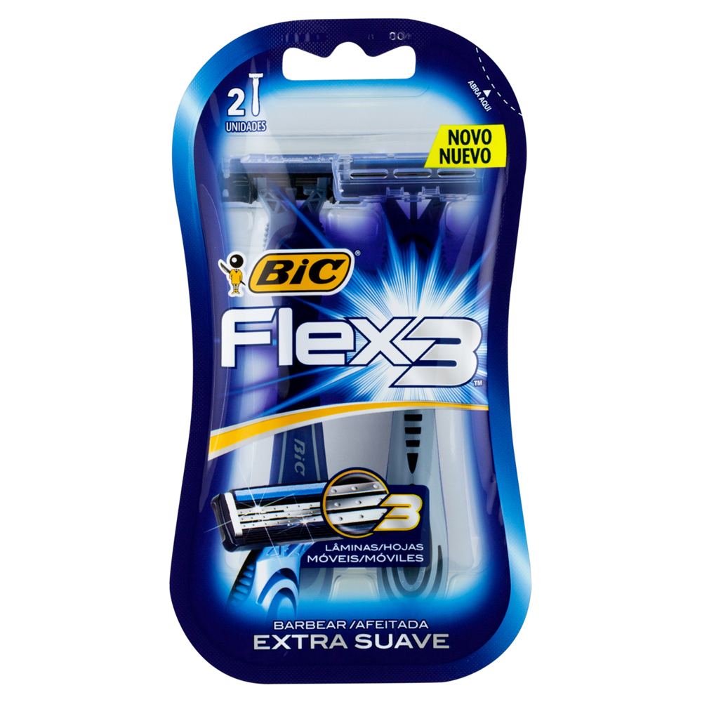 AP DE BARB BIC FLEX3 BLC 2UN AZUL