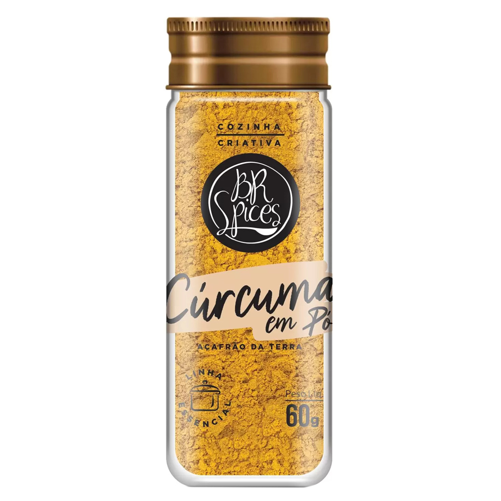 CÚRCUMA PÓ COM TAMPA DOSADORA BR SPICES ESSENCIAL VIDRO 60G