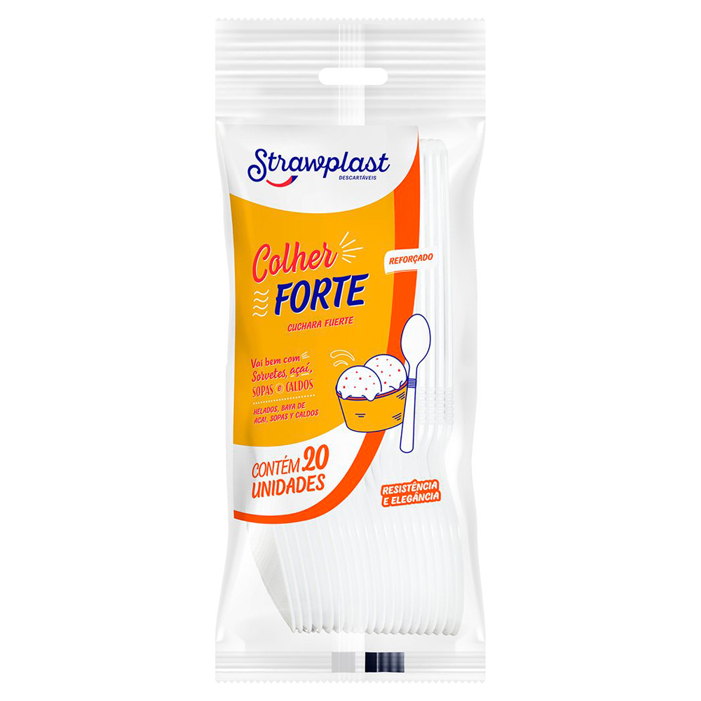 COLHER DESC STRAWPLAST FORTE BRANCA 20UN