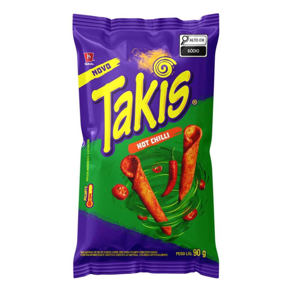 SALGADINHO DE MILHO PICANTE HOT CHILLI TAKIS PACOTE 90G