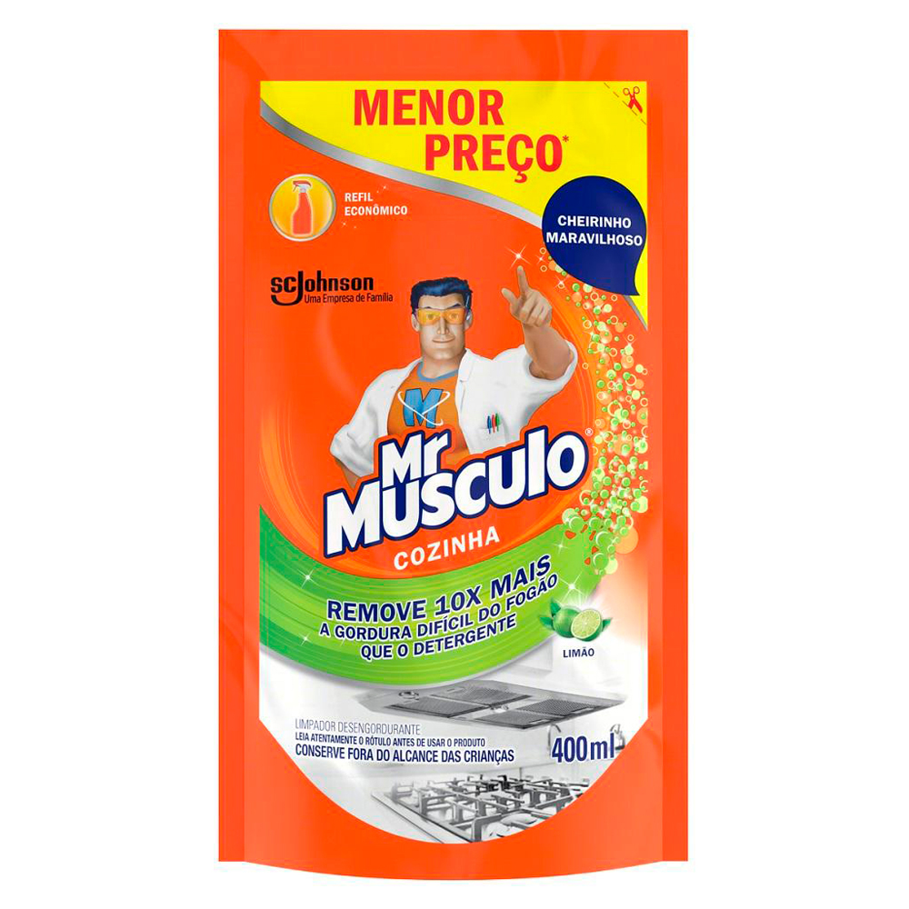 LIMPADOR DESENGORDURANTE COZINHA LIMÃO MR MÚSCULO SACHÊ 400ML REFIL ECONÔMICO