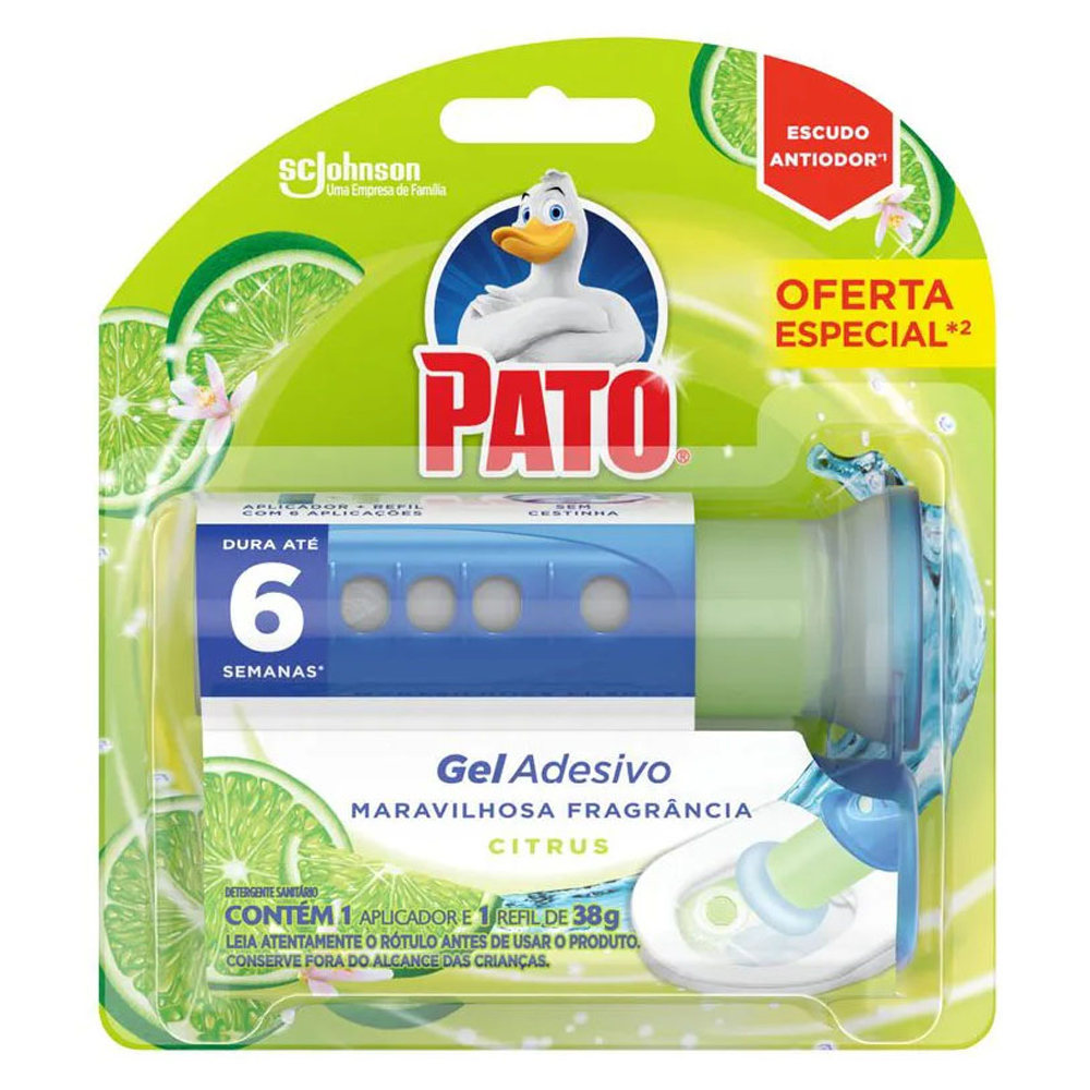 DETERGENTE SANITÁRIO GEL ADESIVO COM APLICADOR CITRUS PATO 38G REFIL OFERTA ESPECIAL