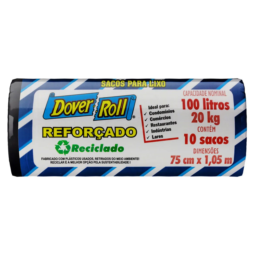 SACO PARA LIXO REFORÇADO 100L DOVER ROLL SUPER ECONÔMICO 10 UNIDADES