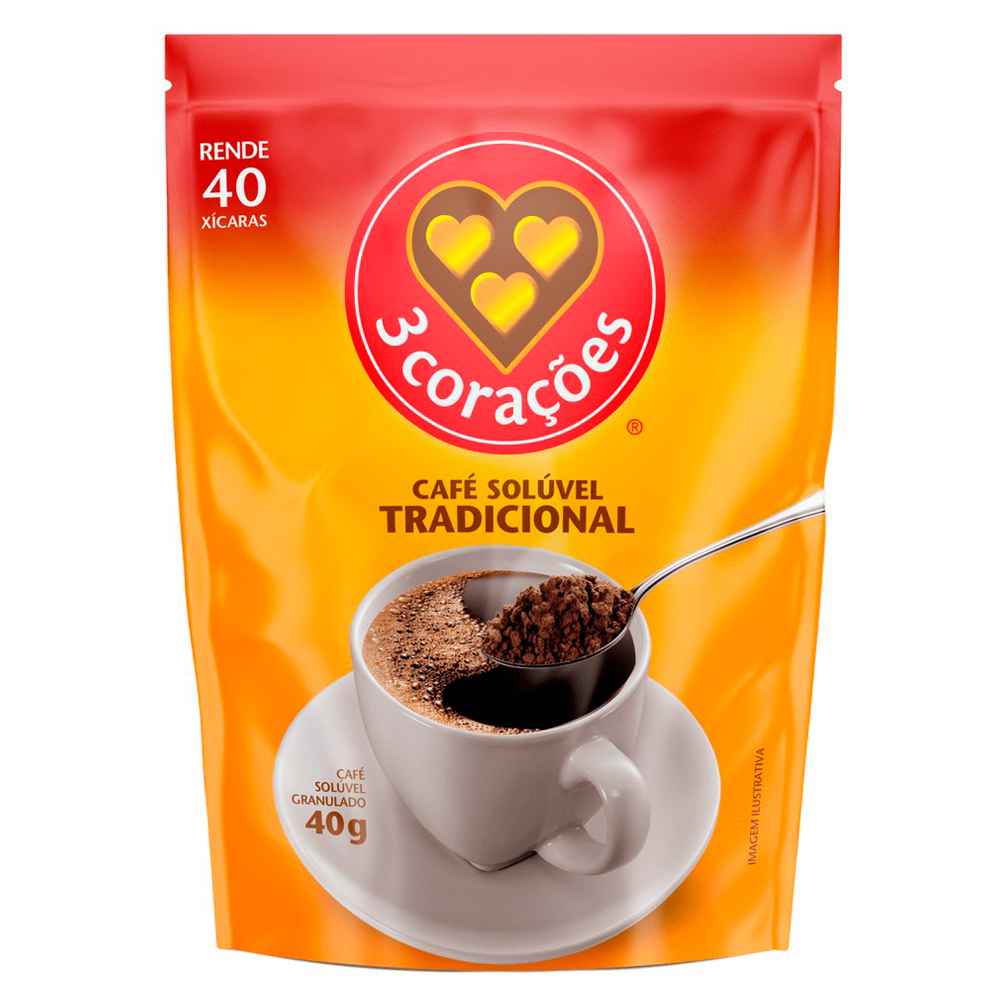 CAFÉ SOLÚVEL GRANULADO TRADICIONAL 3 CORAÇÕES SACHÊ 40G