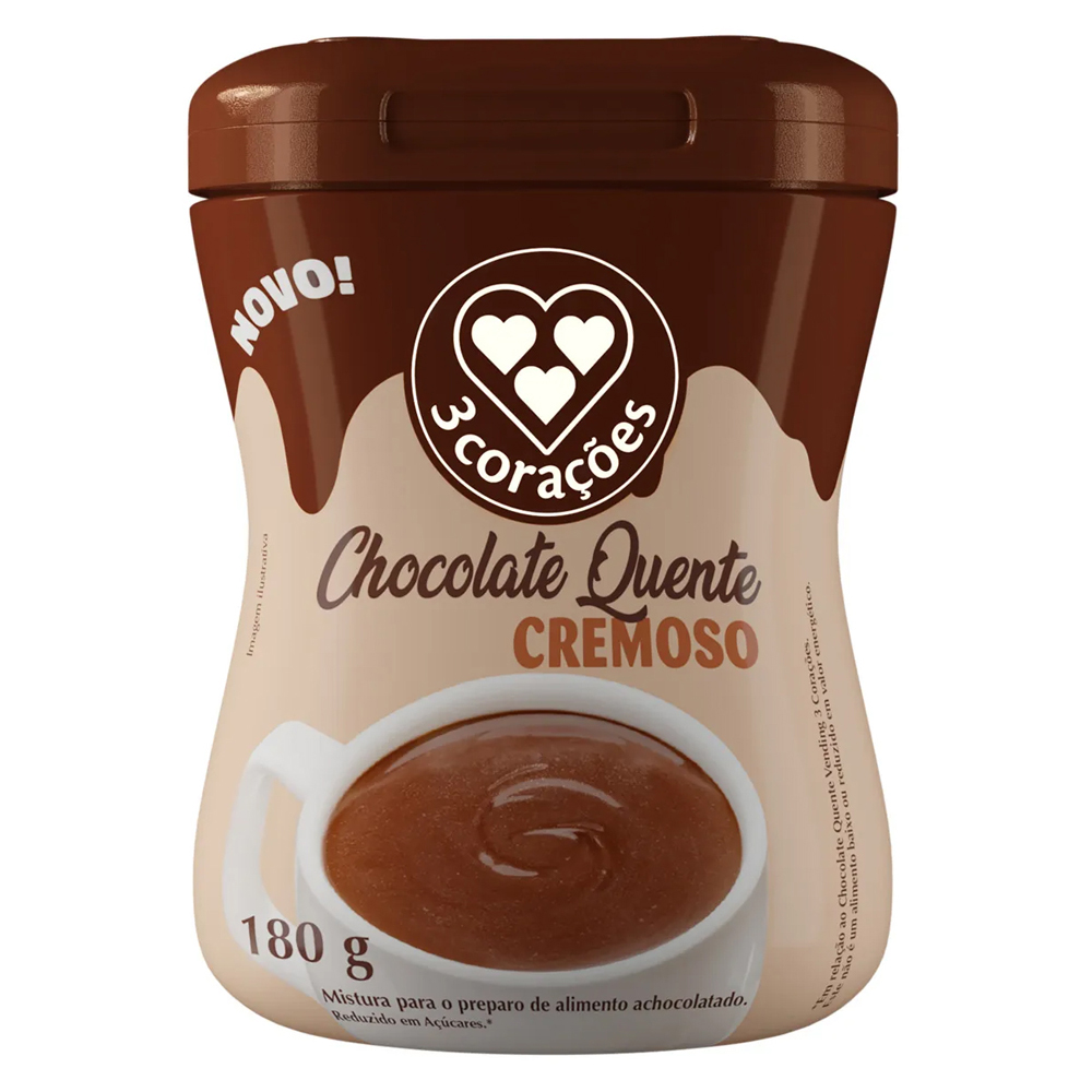 ACHOCOLATADO  CHOCOLATE QUENTE EM PÓ 3 CORAÇÕES 180G