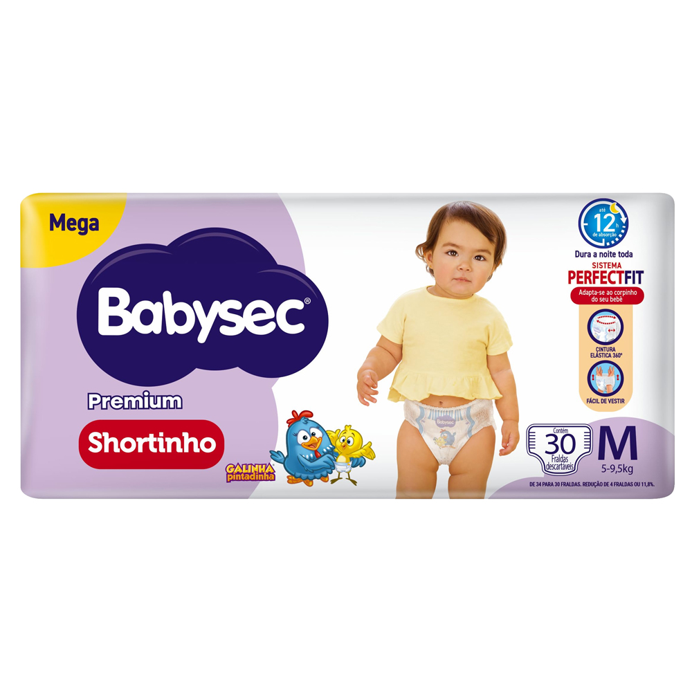 FRALDA BABYSEC SHORTINHO MEGA  M  30UN
