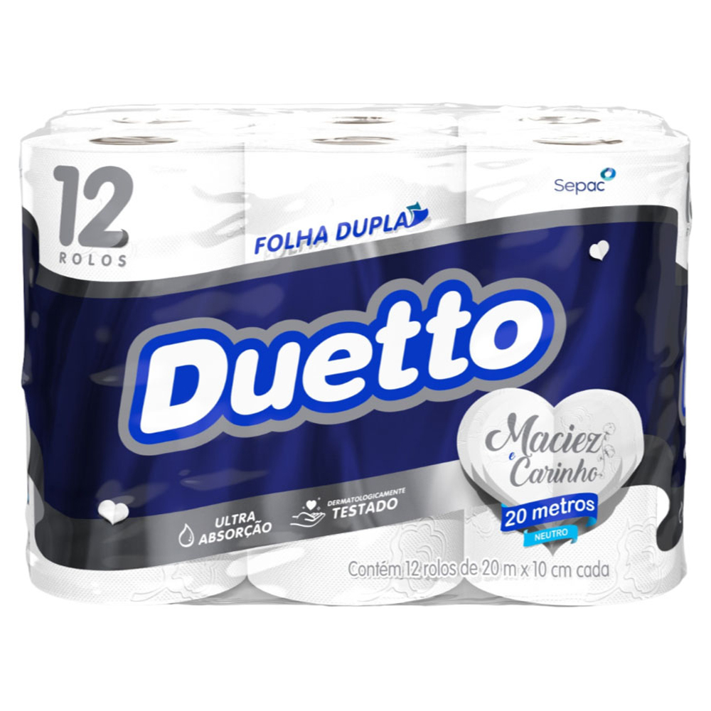 PAPEL HIG DUETTO FD NEUTRO 20M 12 ROLOS