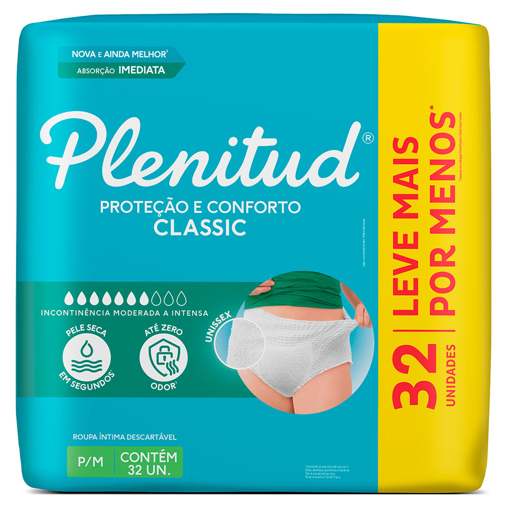 FRALDA GERIATRICA PLENITUD CLASSIC TAMANHO P/M 32 UN