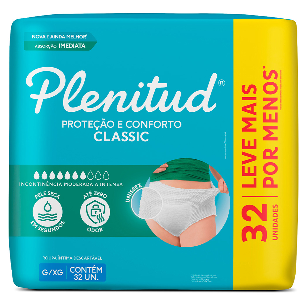 ROUPA ÍNTIMA DESCARTÁVEL PLENITUD CLASSIC PROTECT  G/XG 32 UN