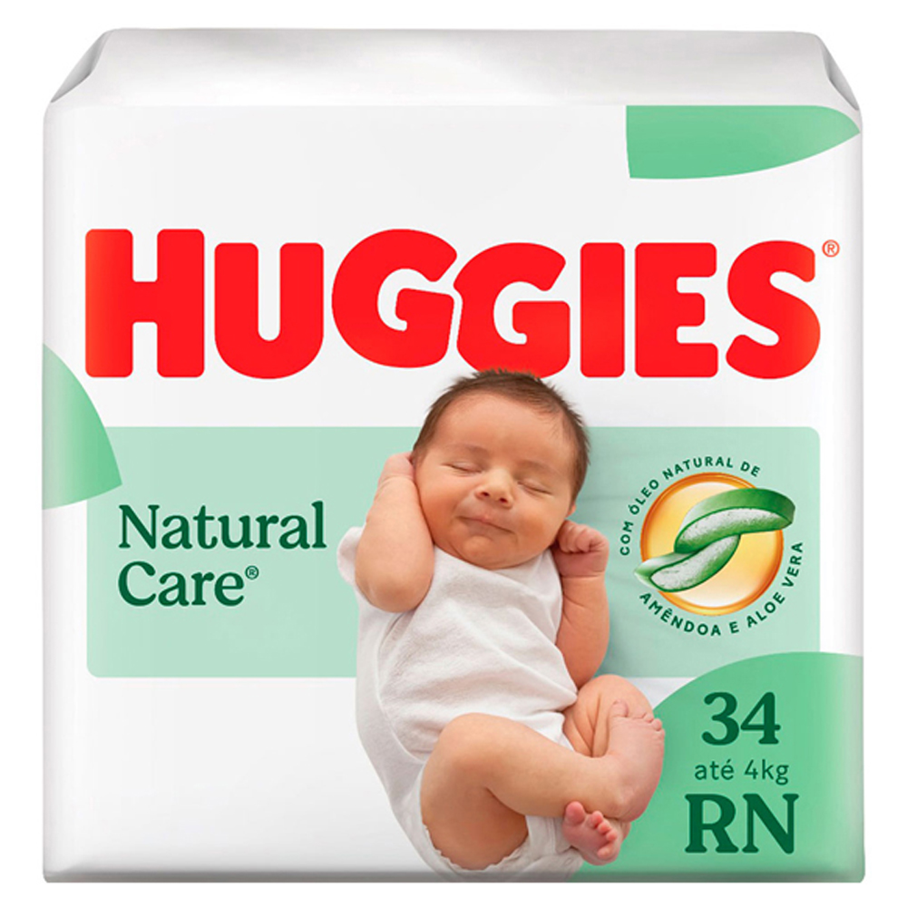 FRALDA DESCARTÁVEL RECÉM-NASCIDO HUGGIES NATURAL CARE RN PACOTE 34 UNIDADES