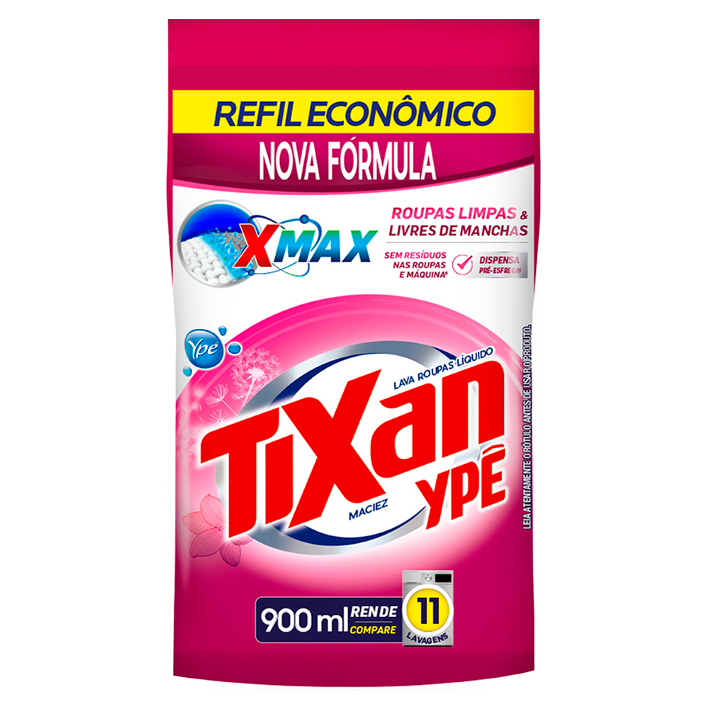 LAVA-ROUPAS LÍQUIDO MACIEZ TIXAN YPÊ POUCH 900ML REFIL ECONÔMICO