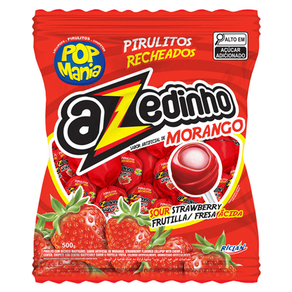 PIRULITO POP MANIA AZEDINHO MORANGO 500G