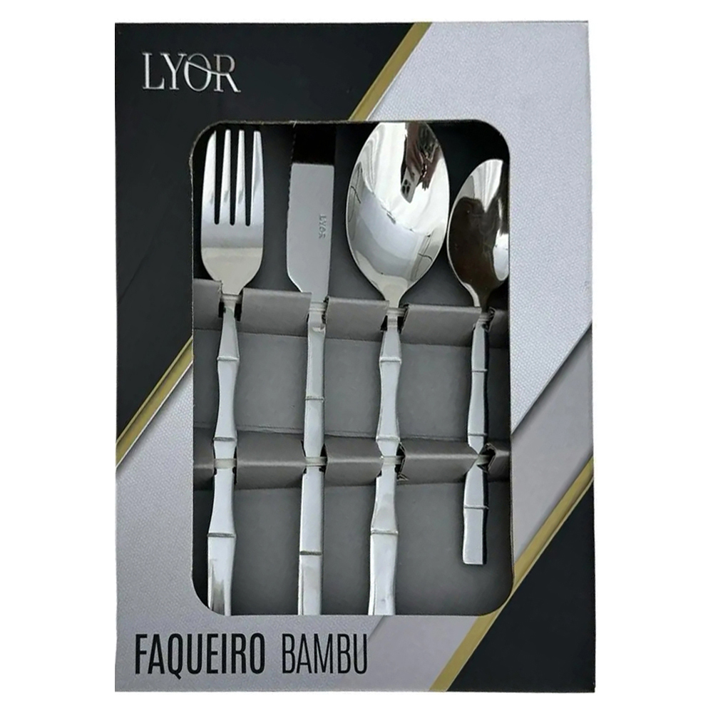 FAQUEIRO16 PCS ACO INOX BAMBU ELEGANT