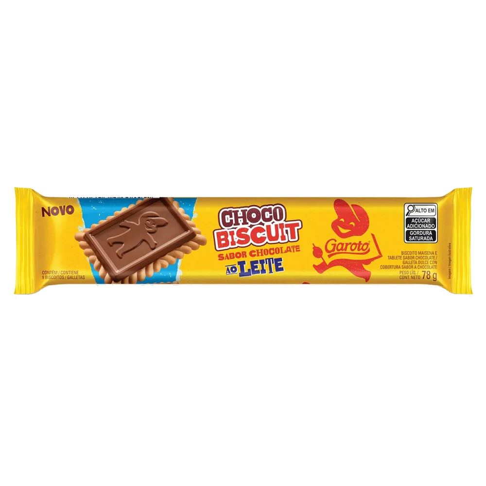 BISCOITO MAISENA CHOCOLATE AO LEITE GAROTO CHOCO BISCUIT PACOTE 78G