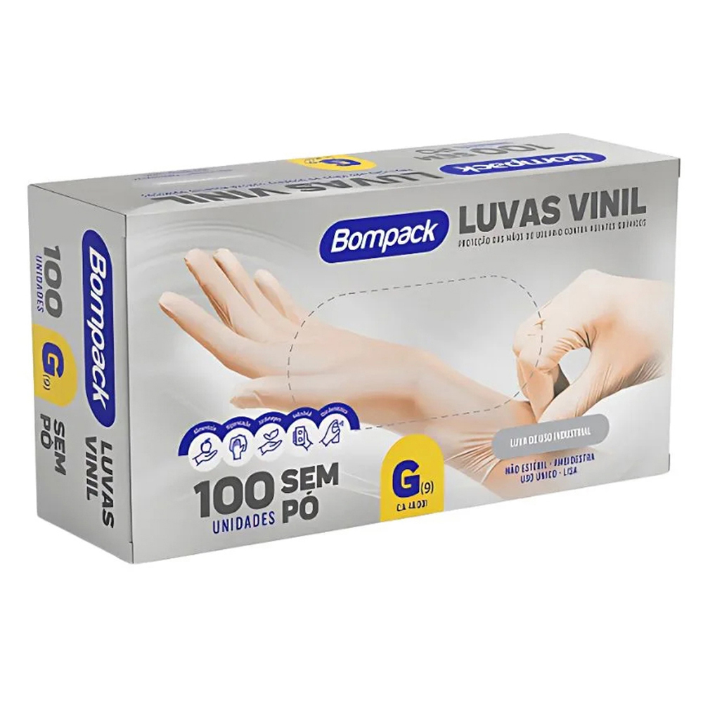 LUVA BOMPACK VINIL S/PO G 9 100UN