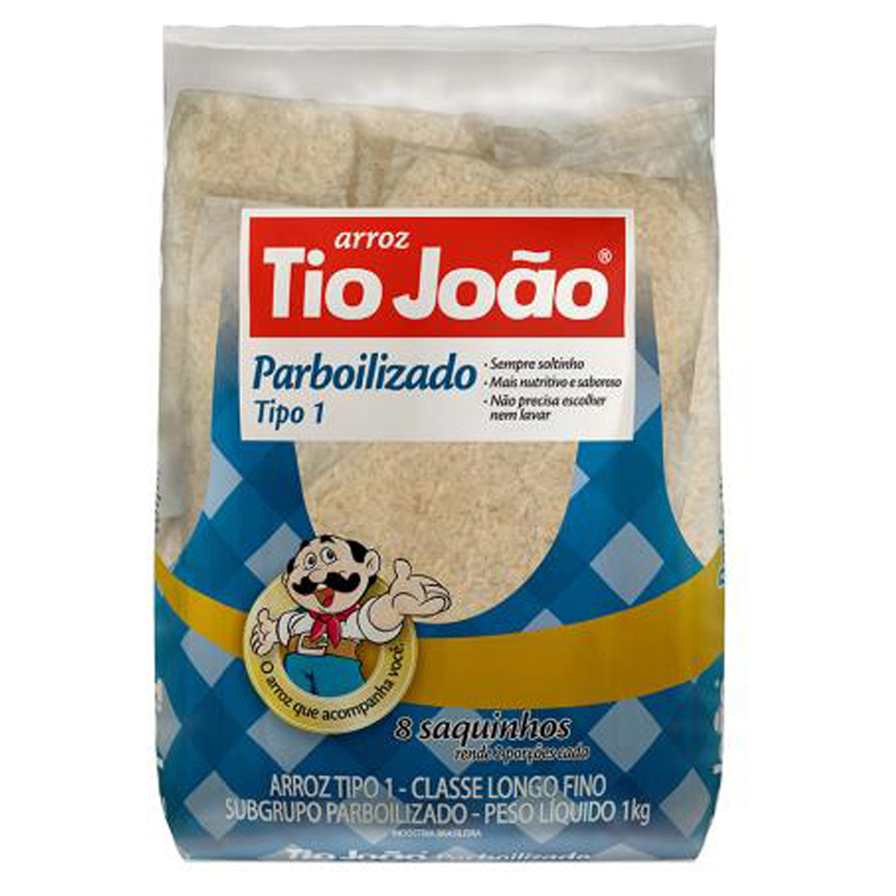 ARROZ PARBOILIZADO TIPO 1 TIO JOÃO PACOTE 1KG 8 UNIDADES