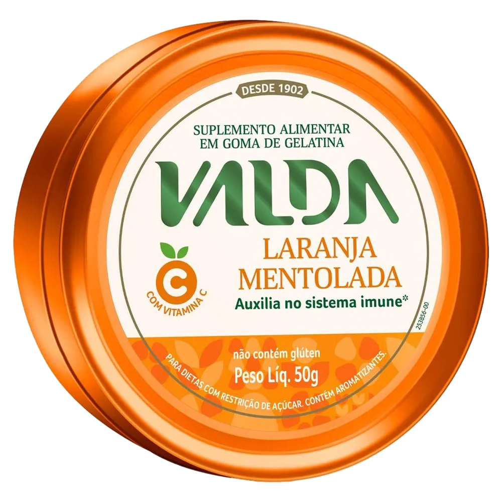 VITAMINA C LARANJA MENTOLADA VALDA C LATA 50G GOMA GELATINOSA