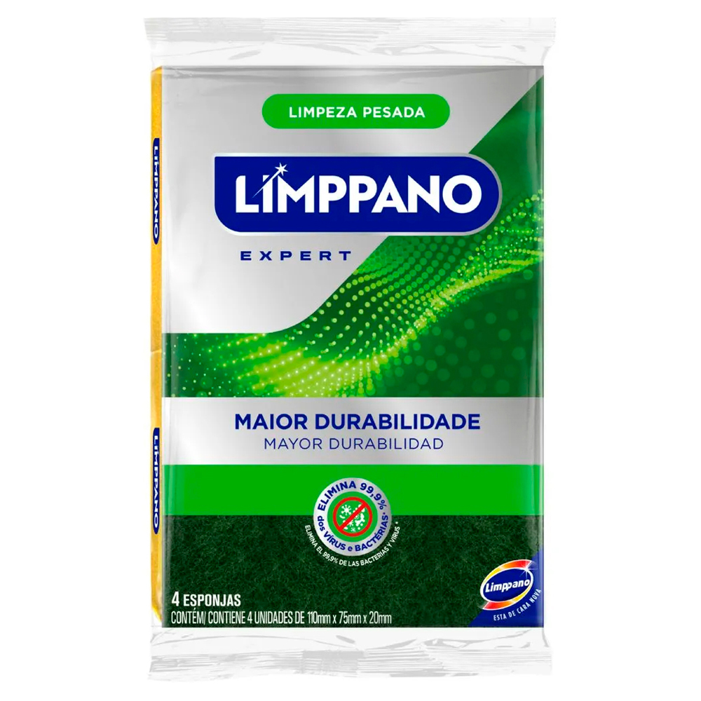 ESPONJA MULTIUSO LIMPEZA ABRASIVA LIMPPANO LEVE 4 PAGUE 3 UNIDADES