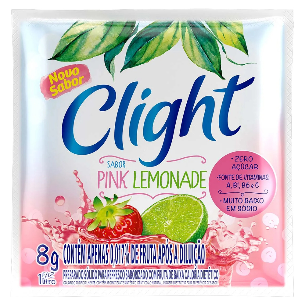 REFRESCO EM PO CLIGHT LIMONADA ROSA 8G