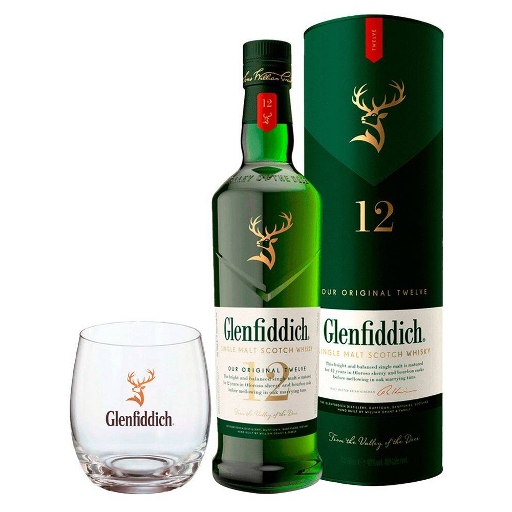 WHISKY GLENFIDDICH 12 YEARS + COPO 750ML